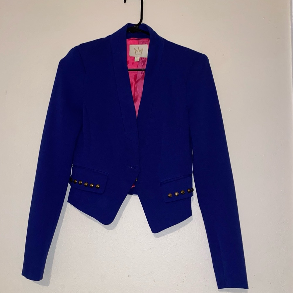 Royal Blue Gold studded blazer jacket